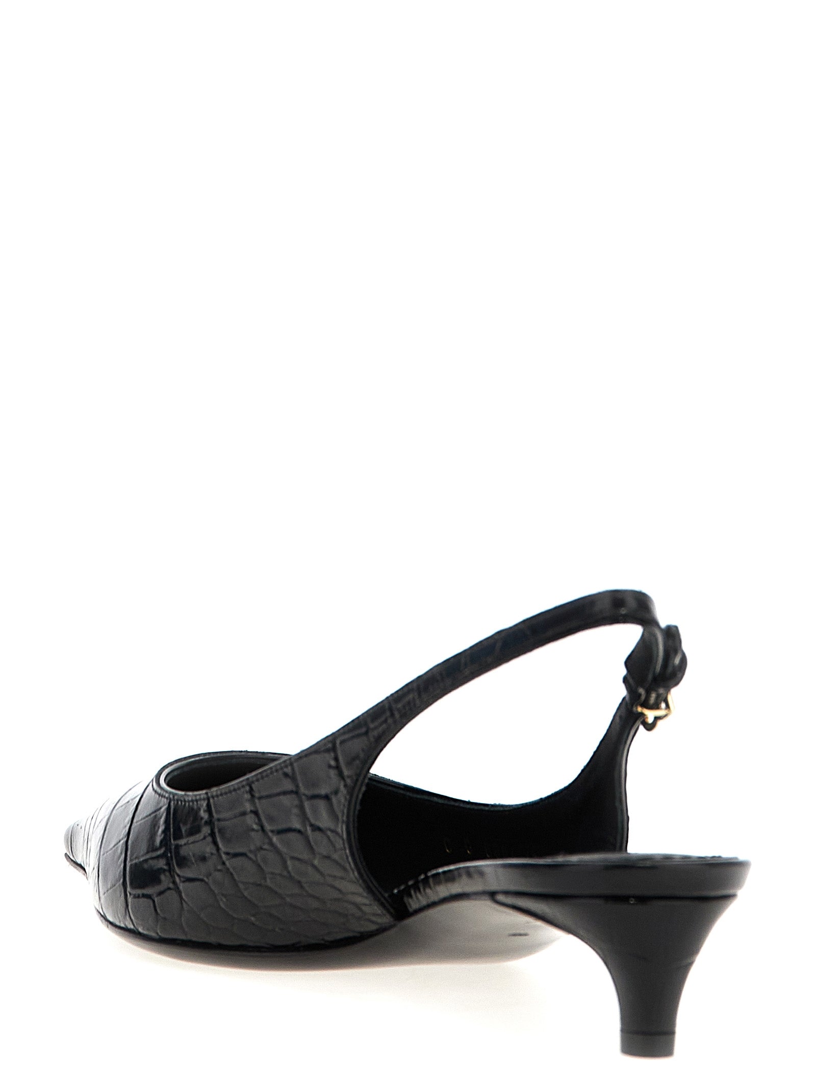 Black Calfskin Mid Heel Pumps