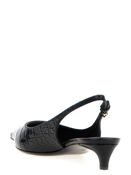Black Calfskin Mid Heel Pumps