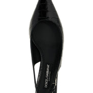 Black Calfskin Mid Heel Pumps
