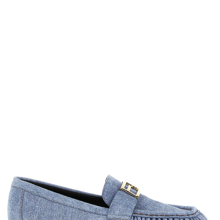 Blue Calfskin Slip-On Loafers
