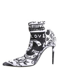 White Graffiti Stretch Ankle Boots Shoes