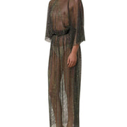 Black Rhinestone Mesh Turtleneck Maxi Dress