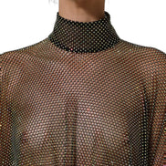 Black Rhinestone Mesh Turtleneck Maxi Dress