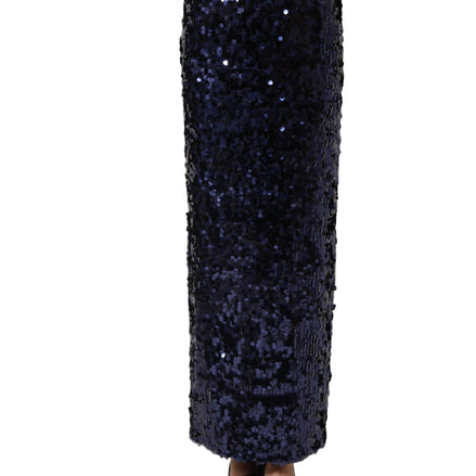 Blue Sequin High Waist PencilCut Midi Skirt