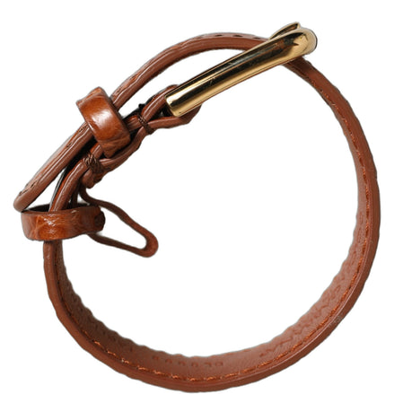 Brown Textured Leather Gold Buckle Belt Strap Bracelet
