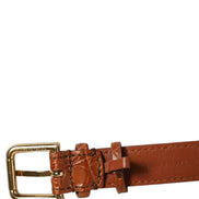 Brown Textured Leather Gold Buckle Belt Strap Bracelet
