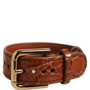 Brown Textured Leather Gold Buckle Belt Strap Bracelet