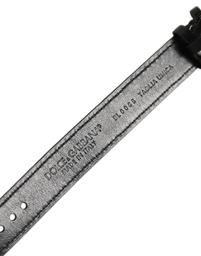 Black Textured Leather Gold Buckle Belt Strap Bracelet