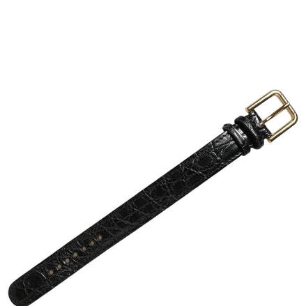 Black Textured Leather Gold Buckle Belt Strap Bracelet