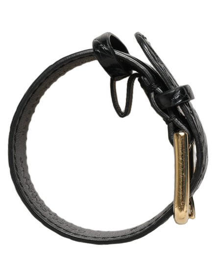 Black Textured Leather Gold Buckle Belt Strap Bracelet