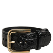 Black Textured Leather Gold Buckle Belt Strap Bracelet