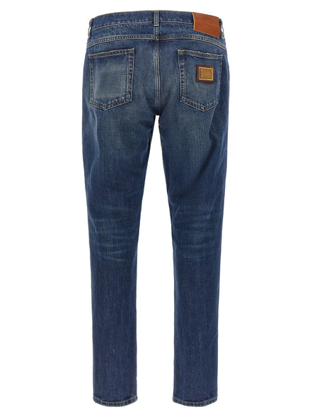 Blue Cotton Straight-Leg Jeans