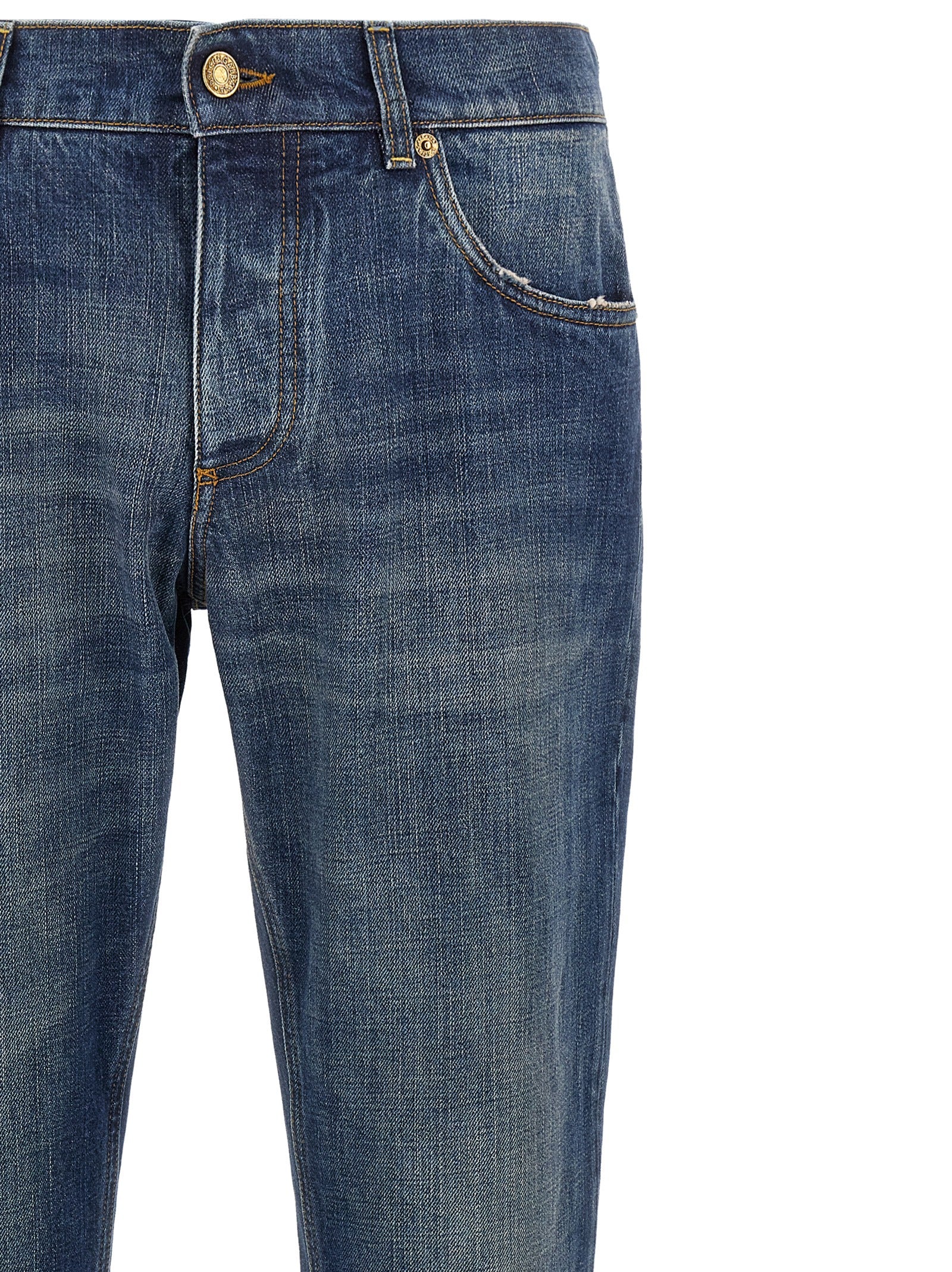 Blue Cotton Straight-Leg Jeans