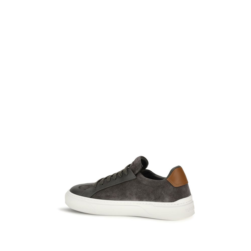 Gray Calf Leather Bos Taurus Low Top Sneakers
