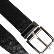 Black Calf Leather Classic Silver Buckle Belt