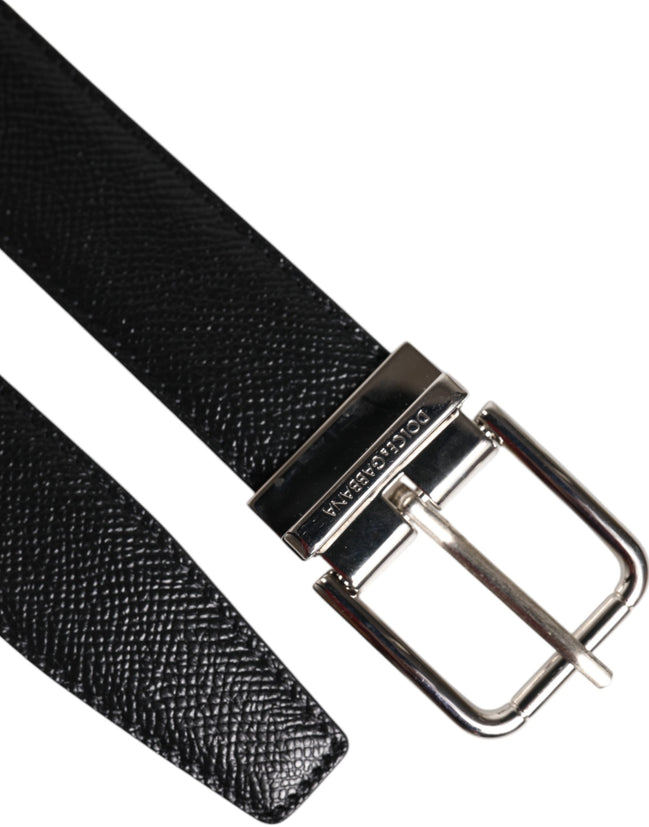 Black Calf Leather Classic Silver Buckle Belt