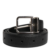 Black Calf Leather Classic Silver Buckle Belt