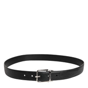 Black Calf Leather Classic Silver Buckle Belt