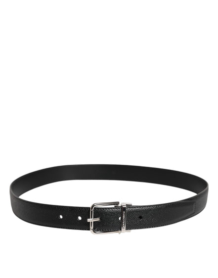 Black Calf Leather Classic Silver Buckle Belt