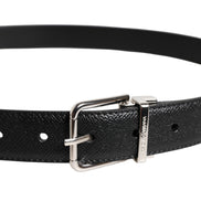 Black Calf Leather Classic Silver Buckle Belt