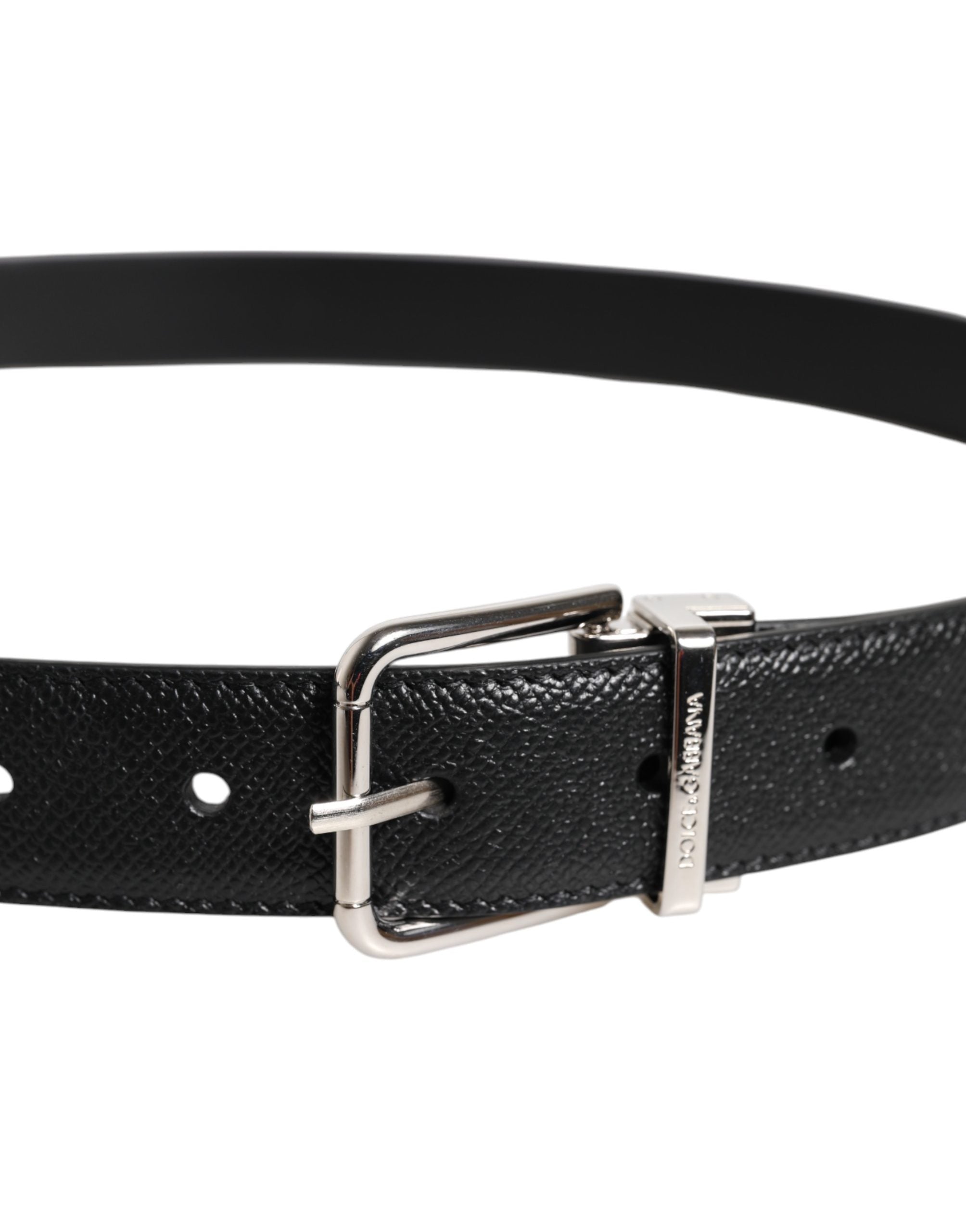 Black Calf Leather Classic Silver Buckle Belt