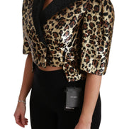 Blazer Gold Leopard Sequined Jacket