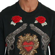 Green Crystal Heart Roses Gun Sweater