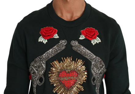 Green Crystal Heart Roses Gun Sweater