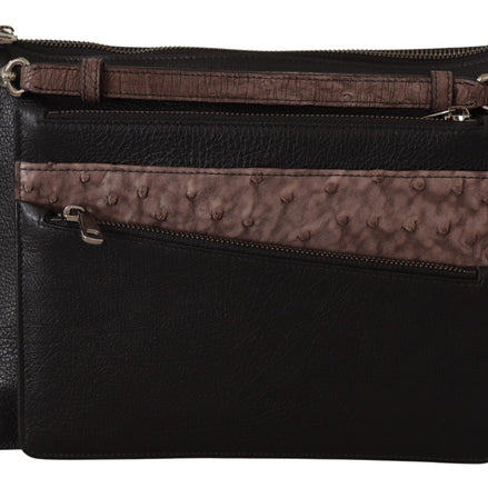 Black Exotic Leather Shoulder Sling Alta Sartoria Bag