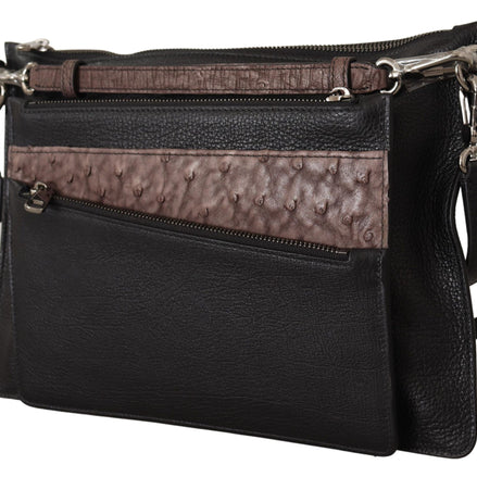 Black Exotic Leather Shoulder Sling Alta Sartoria Bag