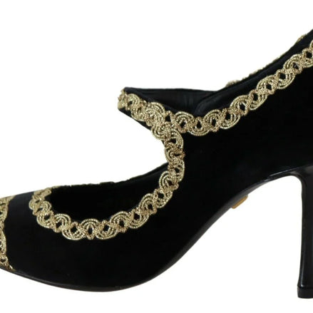 Black Embellished Velvet Mary Jane Pumps Shoes