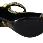 Black Embellished Velvet Mary Jane Pumps Shoes
