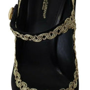 Black Embellished Velvet Mary Jane Pumps Shoes