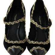 Black Embellished Velvet Mary Jane Pumps Shoes