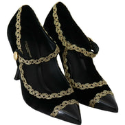 Black Embellished Velvet Mary Jane Pumps Shoes