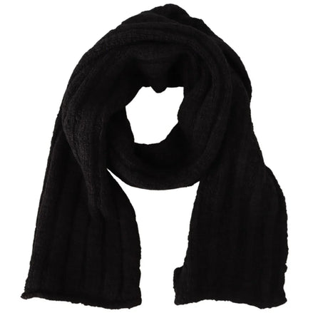 Black Virgin Wool Knitted Unisex Warmer Shawl Scarf