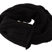 Black Virgin Wool Knitted Unisex Warmer Shawl Scarf