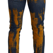 Blue Yellow Dye Cotton Skinny Men Denim Jeans