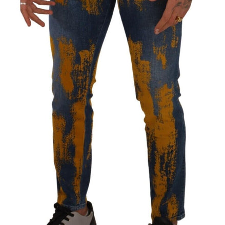 Blue Yellow Dye Cotton Skinny Men Denim Jeans