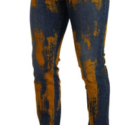 Blue Yellow Dye Cotton Skinny Men Denim Jeans