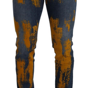 Blue Yellow Dye Cotton Skinny Men Denim Jeans