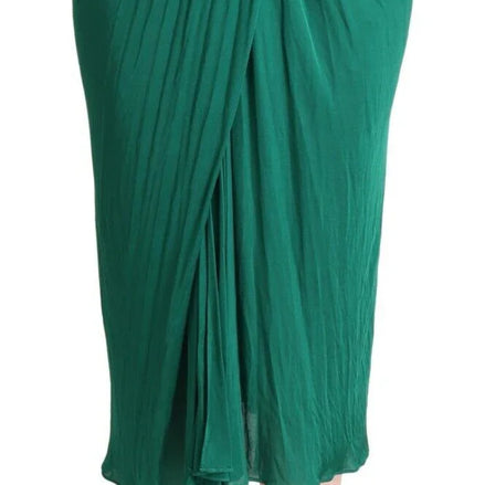 Dark Green High Waist Midi Pencil Cut Pleated Skirt