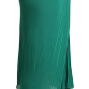 Dark Green High Waist Midi Pencil Cut Pleated Skirt