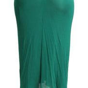 Dark Green High Waist Midi Pencil Cut Pleated Skirt
