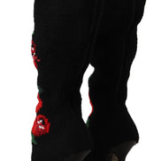 Black Stretch Socks Red Roses Booties Shoes