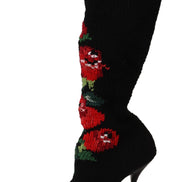 Black Stretch Socks Red Roses Booties Shoes