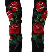 Black Stretch Socks Red Roses Booties Shoes