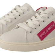 White Pink Leather Low Top Sneakers Womens Shoes