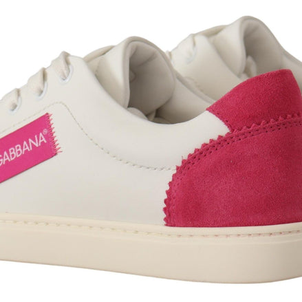 White Pink Leather Low Top Sneakers Womens Shoes