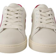 White Pink Leather Low Top Sneakers Womens Shoes